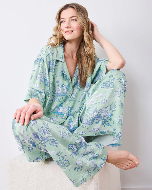 Wildest Dreams Eco Satin Pajamas in Mermaid Toile