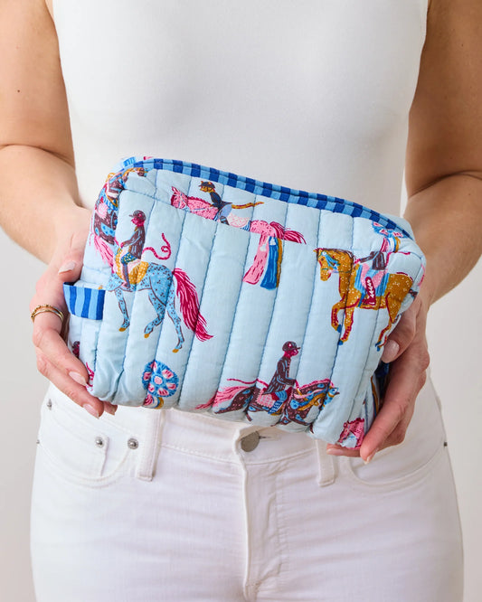 Horse Show - Quilted Pouch in Powder Blue