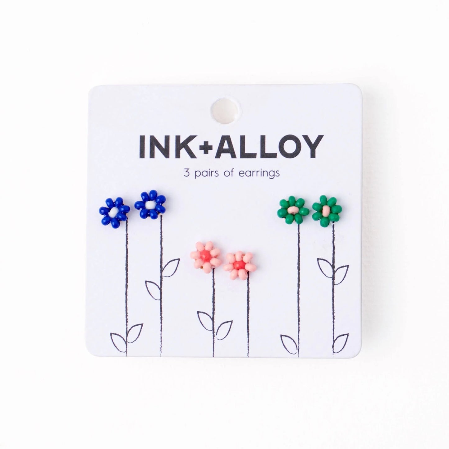 Tina Flower Earrings Trio Set in Lapis, Pink And Kelly Green