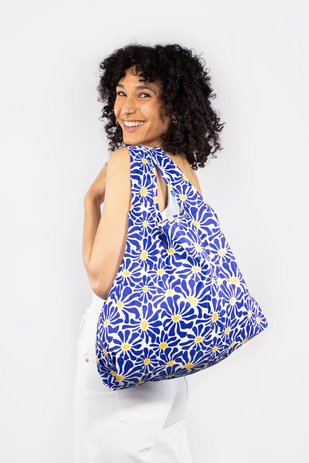 Reusable Bag in Abstract Flowers Blue