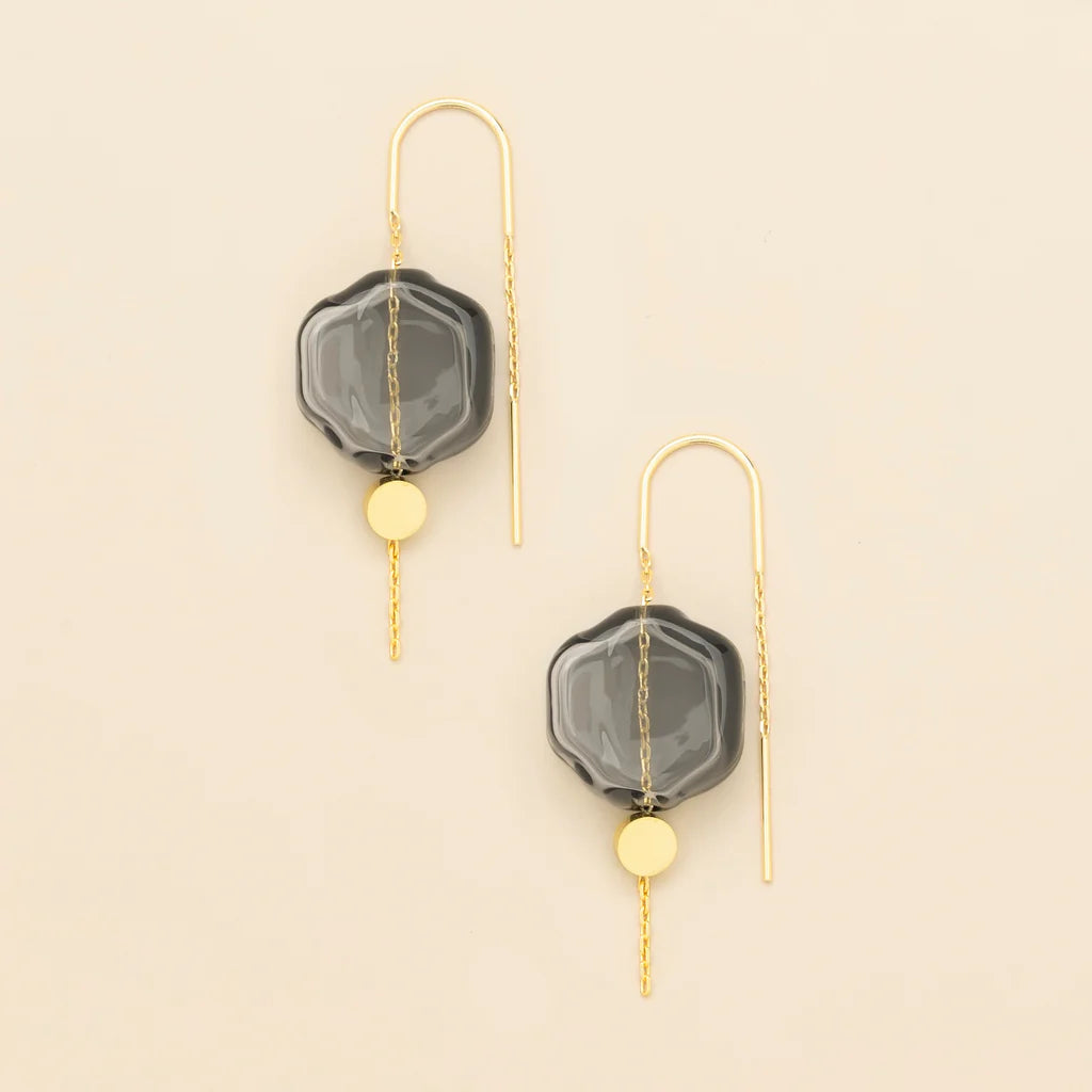 Refined Glass Organic Threader Earrings in Smoke/Gold