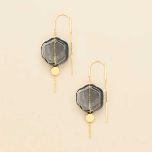 Refined Glass Organic Threader Earrings in Smoke/Gold