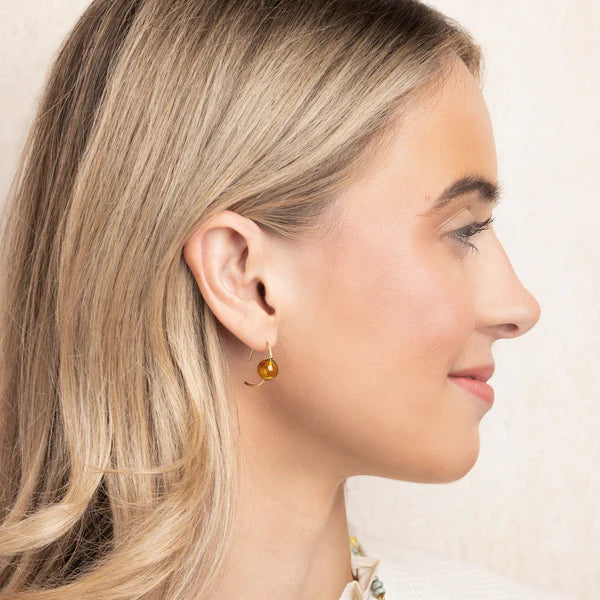 Refined Glass Hoop Earrings in Topaz/Gold