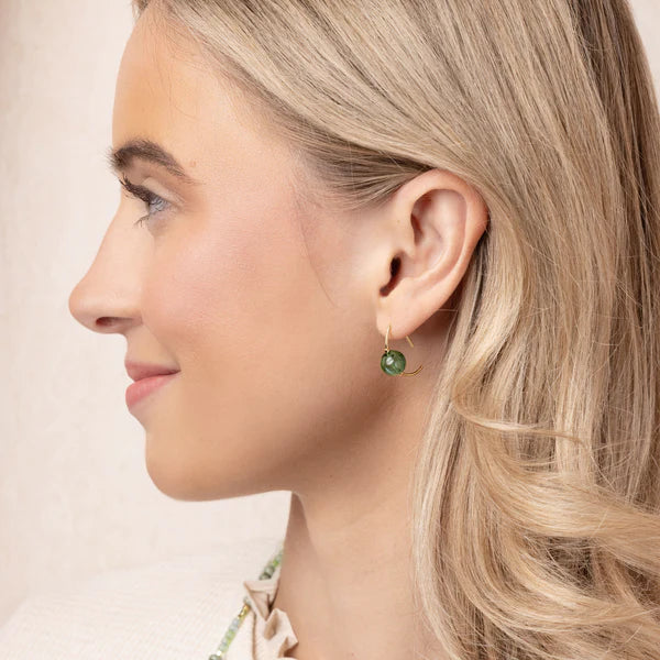 Refined Glass Hoop Earrings in Teal/Gold