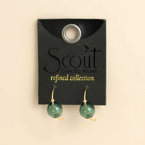 Refined Glass Hoop Earrings in Teal/Gold
