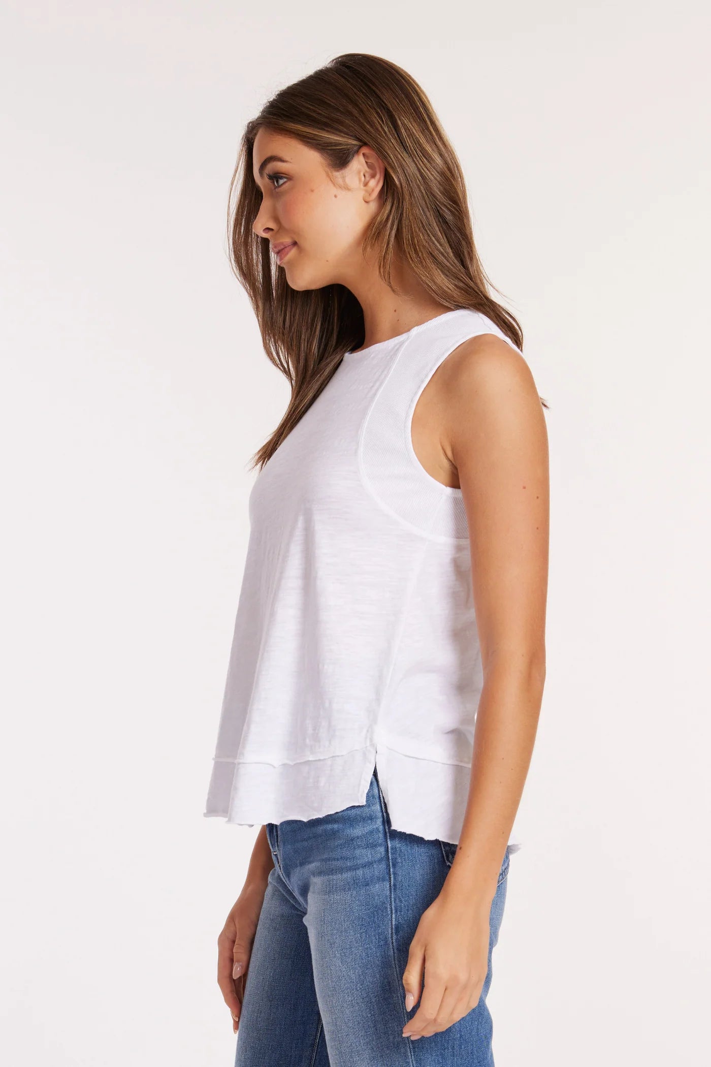 Rib Inset Flowy Tank in White