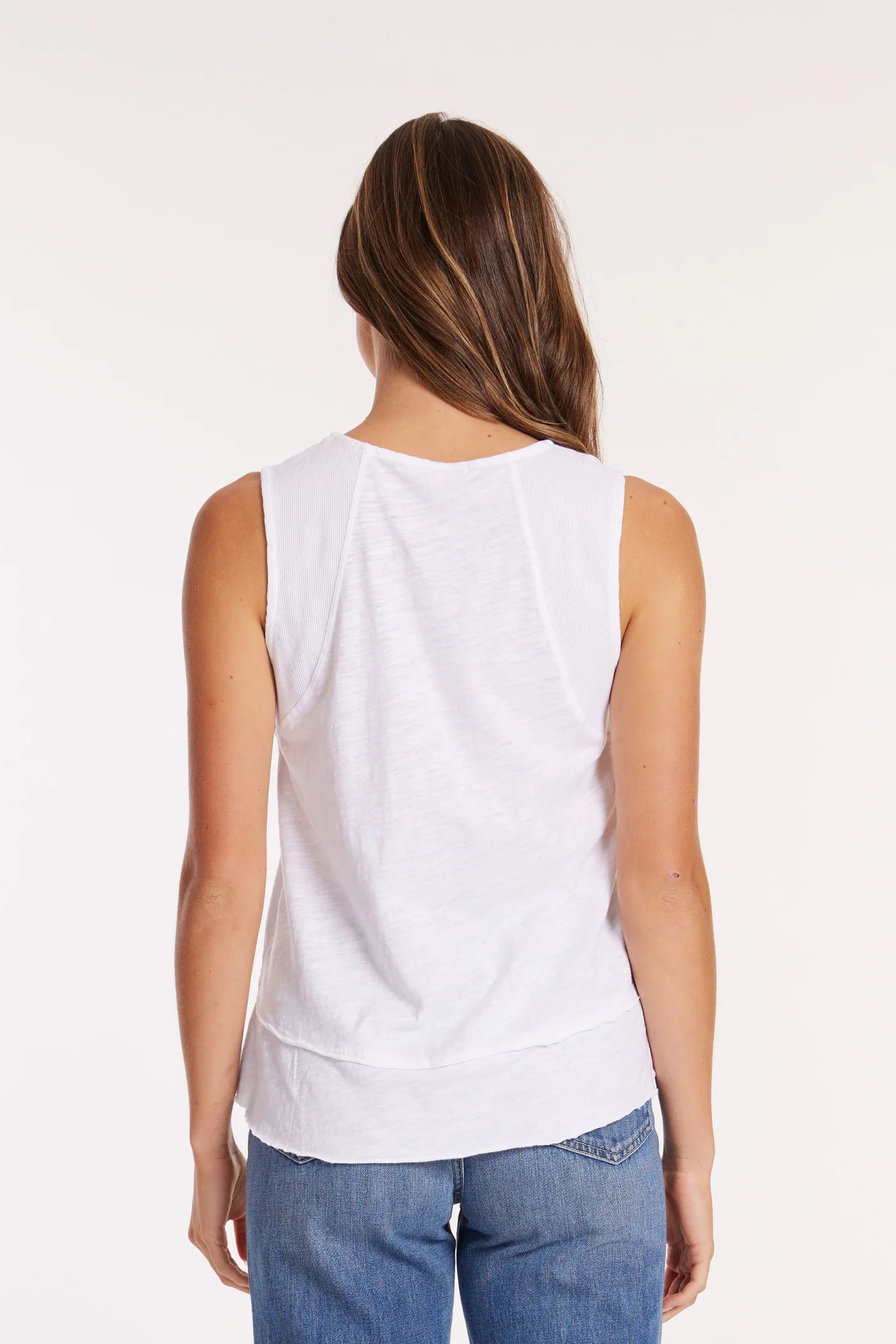 Rib Inset Flowy Tank in White