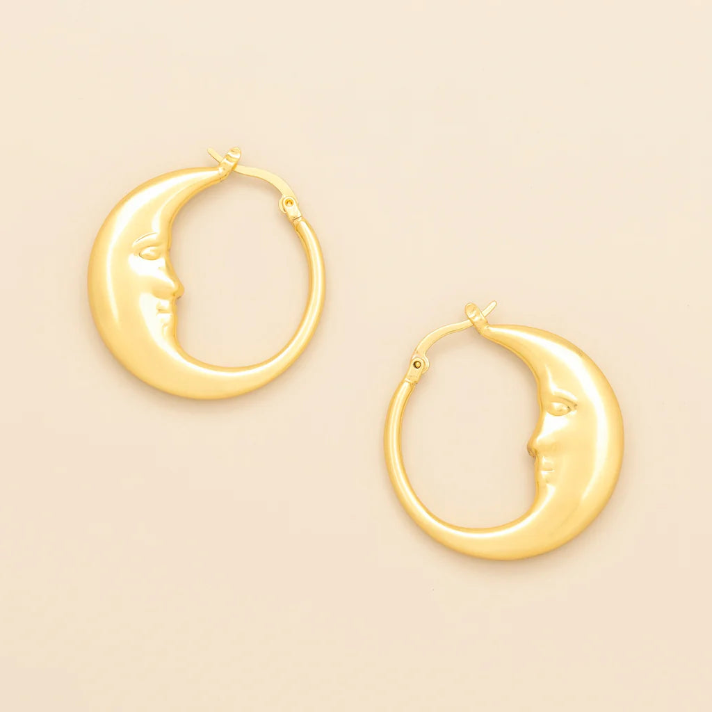 Refined Icon Moon Hoop Earrings in Gold