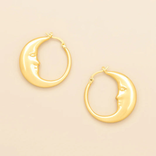 Refined Icon Moon Hoop Earrings in Gold