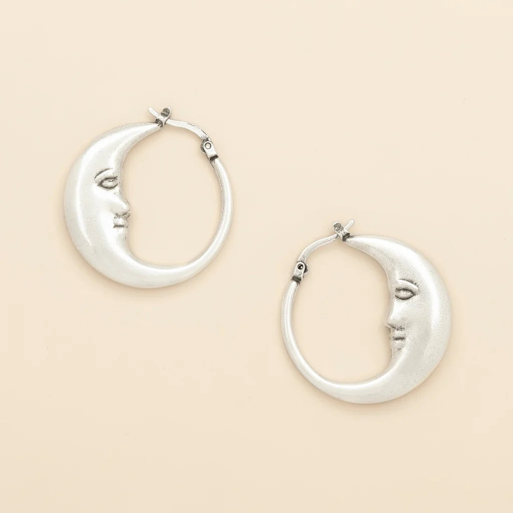 Refined Icon Moon Hoop Earrings in Silver