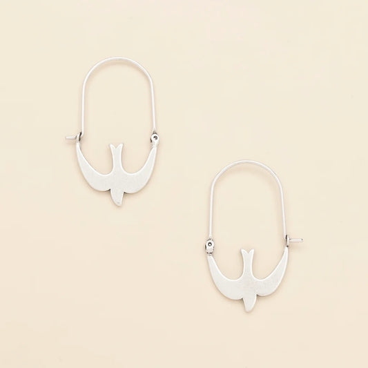 Refined Icon Swallow Hoop Earrings in Silver