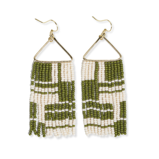 Whitney Shifting Blocks Beaded Fringe Earrings Avocado
