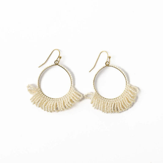 Kendra Fringe Hoop Seed Bead Earring Ivory