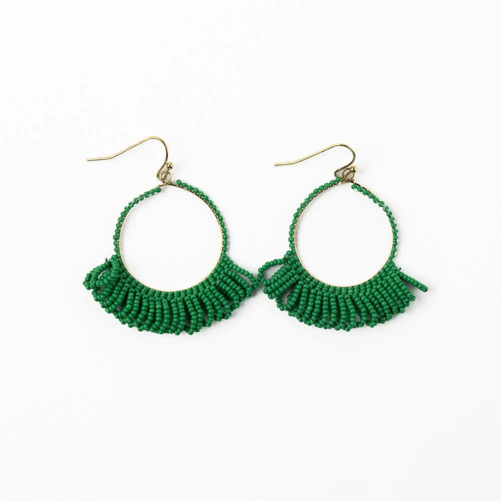 Kendra Fringe Hoop Seed Bead Earring Kelly Green