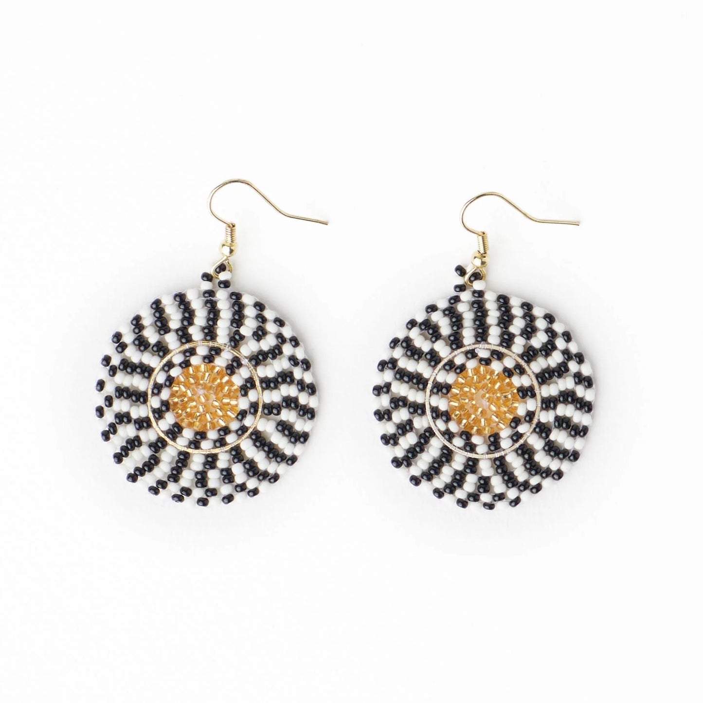 Ilene Round Beaded Dangle Earrings in Black And White