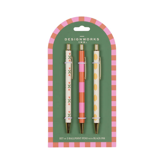 A Dopo Set of 3 Pens - Flower, Stripe, & Lemon