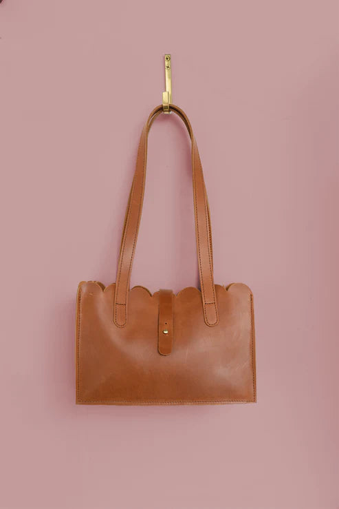 GR Scalloped Convertible Midsized Handbag in Caramel