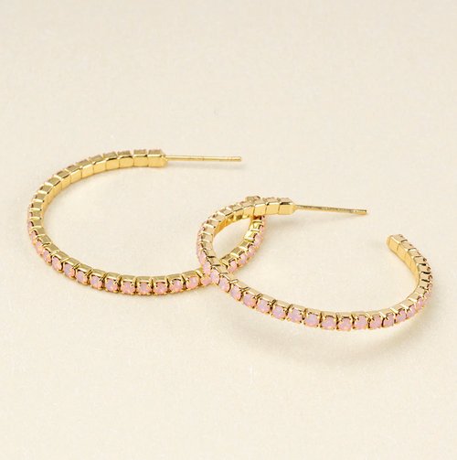 Sparkle & Shine Sm Rhinestone Hoop Earring - Rose Water Opal/Gold