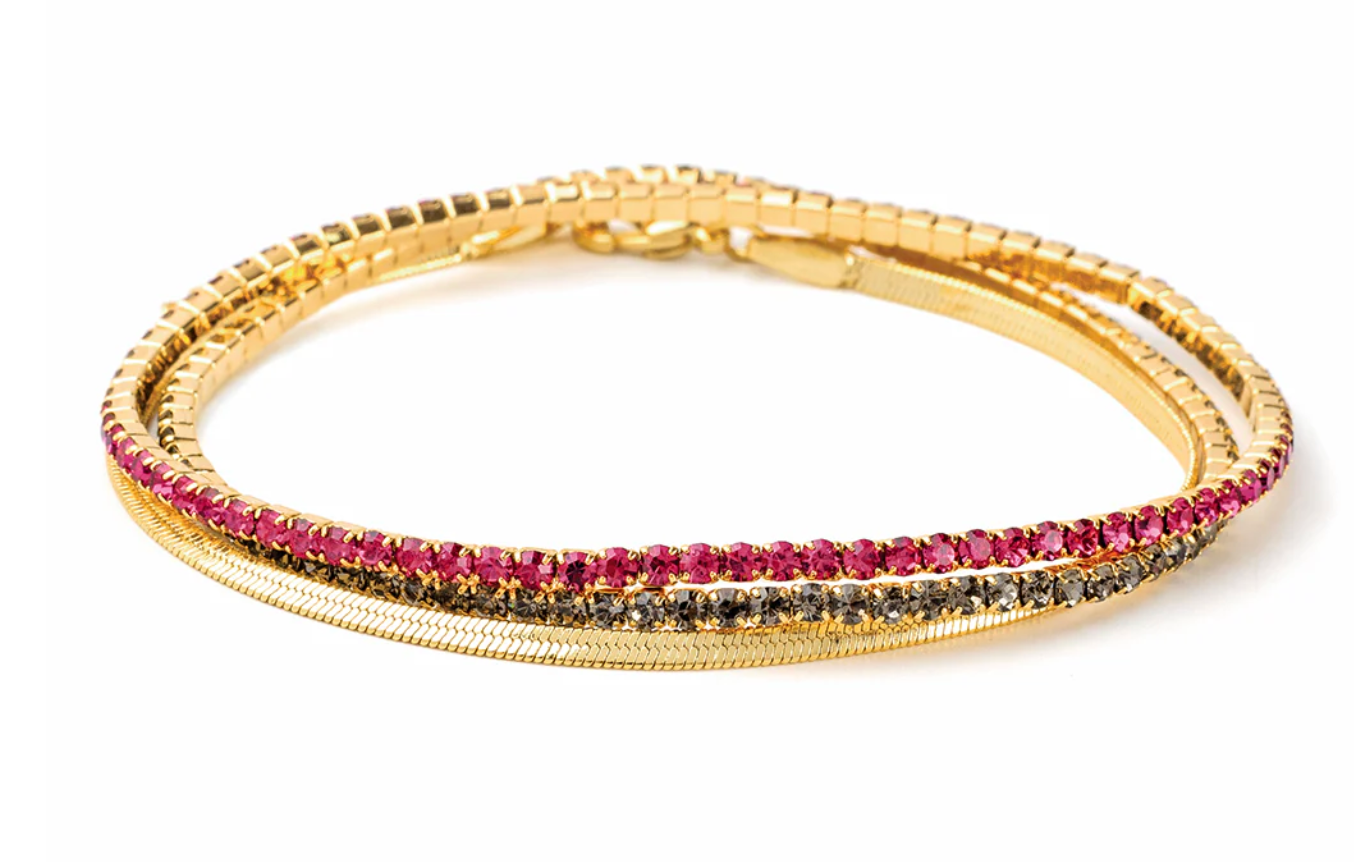 Sparkle & Shine Rhinestone Bracelet Trio - Fuchsia/Gold