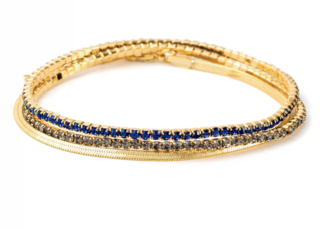 Sparkle & Shine Rhinestone Bracelet Trio - Montana Blue/Gold