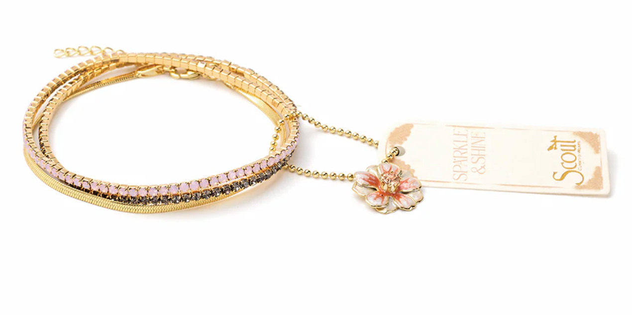 Sparkle & Shine Rhinestone Bracelet Trio - Rose Water Opal/Gold