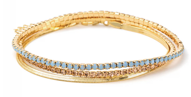 Sparkle & Shine Rhinestone Bracelet Trio - Air Blue Opal/Gold