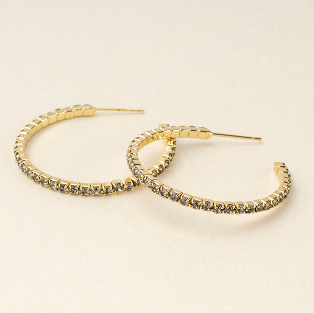 Sparkle & Shine Sm Rhinestone Hoop Earring - Greige/Gold
