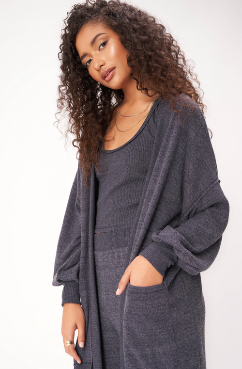 Just Relax Heathered Cozy Seamed Cardigan in Galaxy Blue
