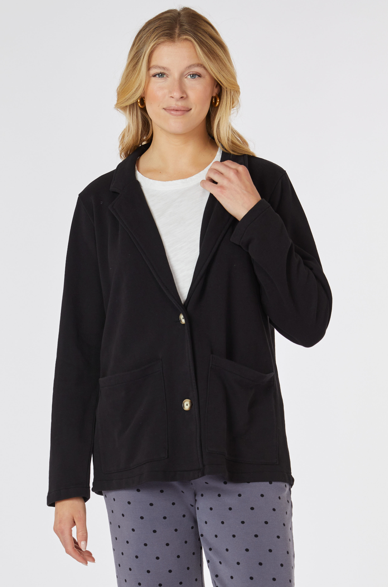 Long Sleeve French Terry Blazer in Black