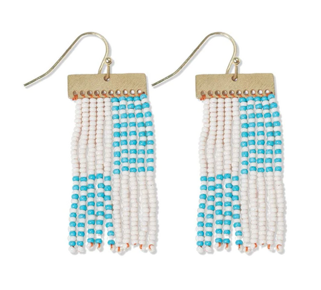 Scout Rectangle Hanger Blocks With Stripes Beaded Fringe Earrings Turquoise
