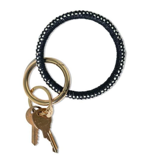 Shannon Two Color Woven Raffia Key Ring Black/Ivory