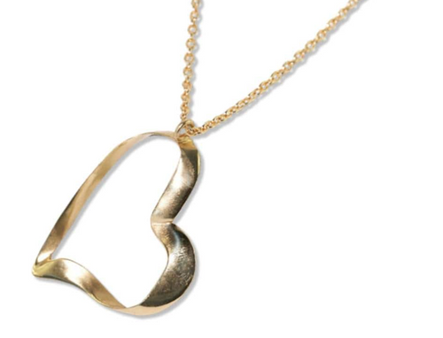 Hope Ribbon Open Heart Pendant Necklace Brass