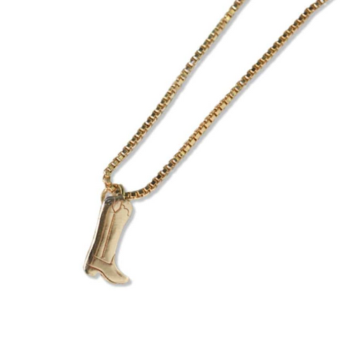 Alice Cowboy Boot Pendant Necklace Brass