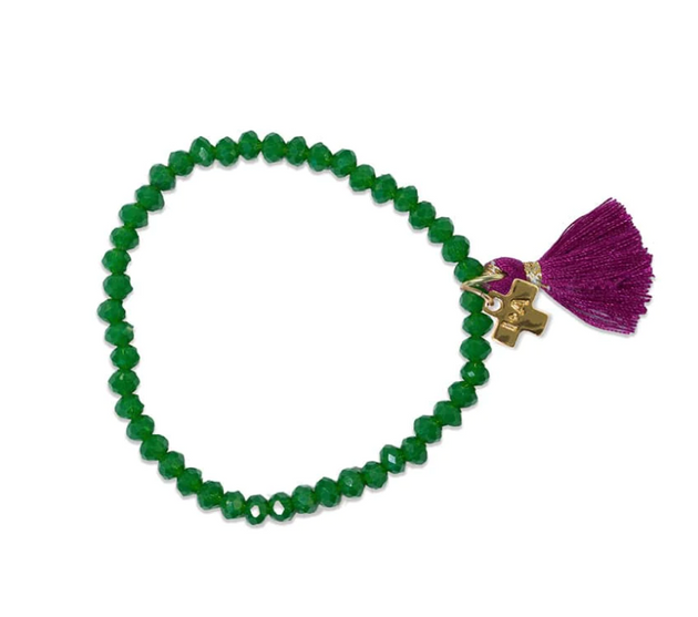Patsy Solid Crystal Stretch Bracelet With Tassel Emerald