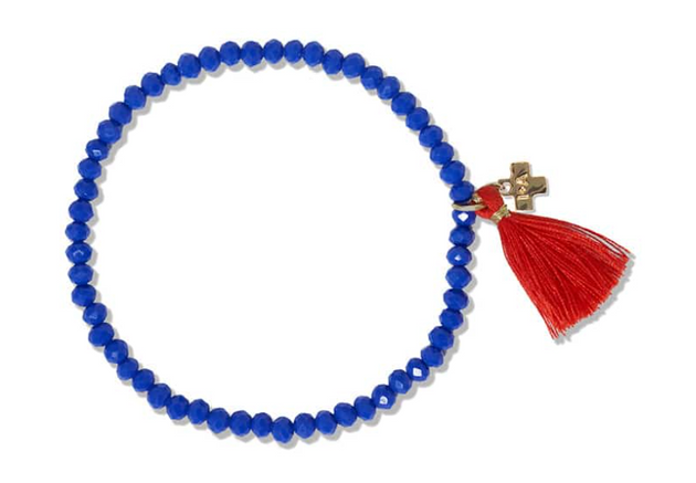 Patsy Solid Crystal Stretch Bracelet With Tassel Royal Blue