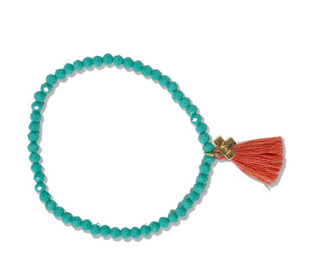 Patsy Solid Crystal Stretch Bracelet With Tassel Turquoise
