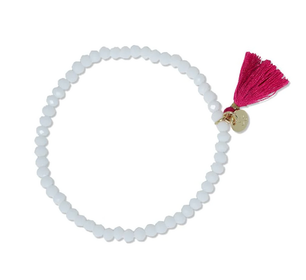 Patsy Solid Crystal Stretch Bracelet With Tassel White