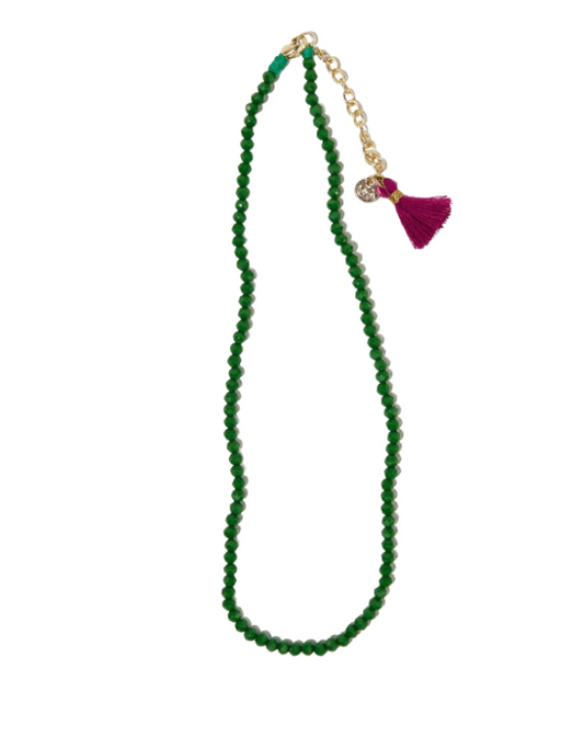 Hayden Solid Single Strand Crystal Necklace With Tassel Emerald