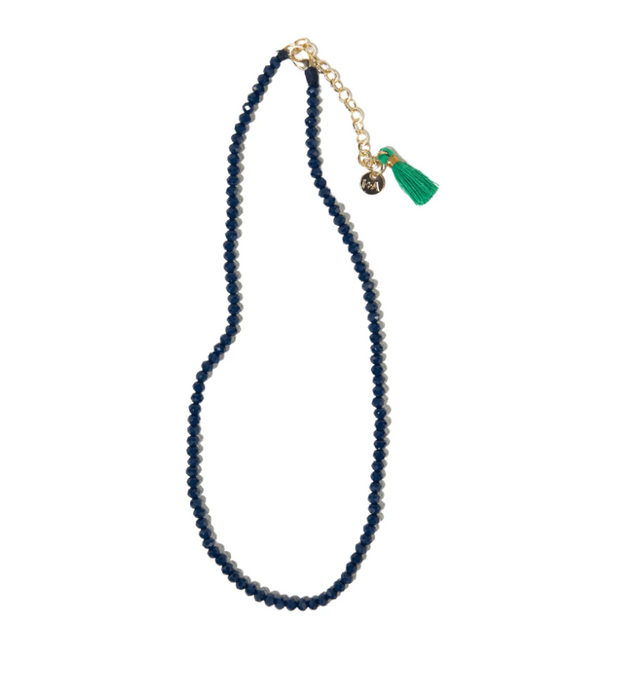 Hayden Solid Single Strand Crystal Necklace With Tassel Navy