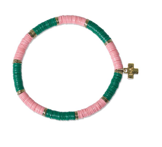 Grace Two-Color Block Sequin Stretch Bracelet Pink/Kelly Green