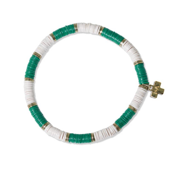 Grace Two-Color Block Sequin Stretch Bracelet Kelly Green/Ivory