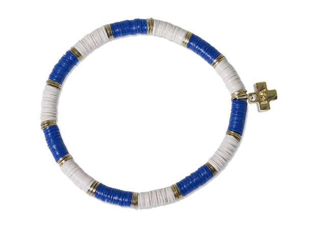 Grace Two-Color Block Sequin Stretch Bracelet Lapis/Ivory