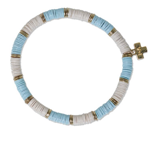 Grace Two-Color Block Sequin Stretch Bracelet Light Blue/Ivory