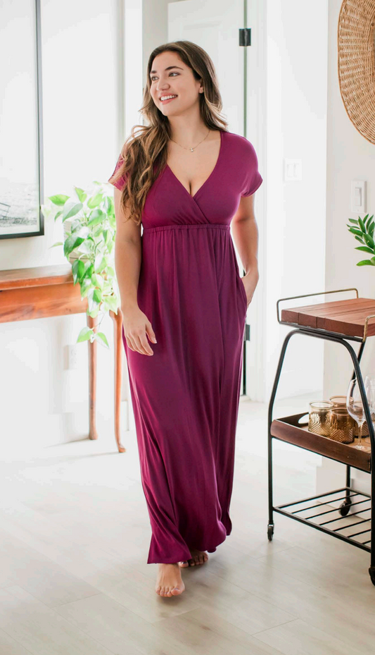 Zoey Crossover Bamboo Maxi Dress in Boysenberry