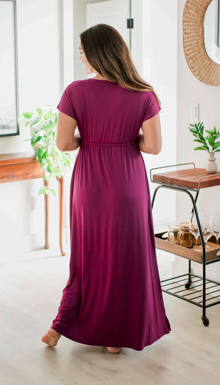 Zoey Crossover Bamboo Maxi Dress in Boysenberry