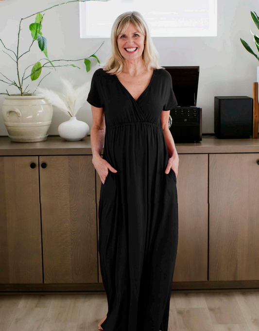 Zoey Crossover Bamboo Maxi Dress in Black