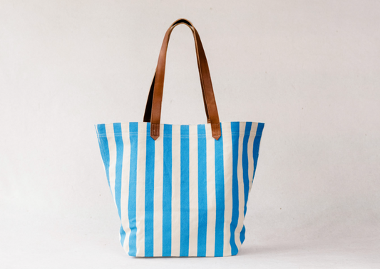Mandrell Canvas Tote in Blue Cabana Stripe