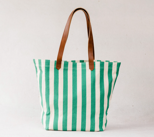 Mandrell Canvas Tote in Green Cabana Stripe