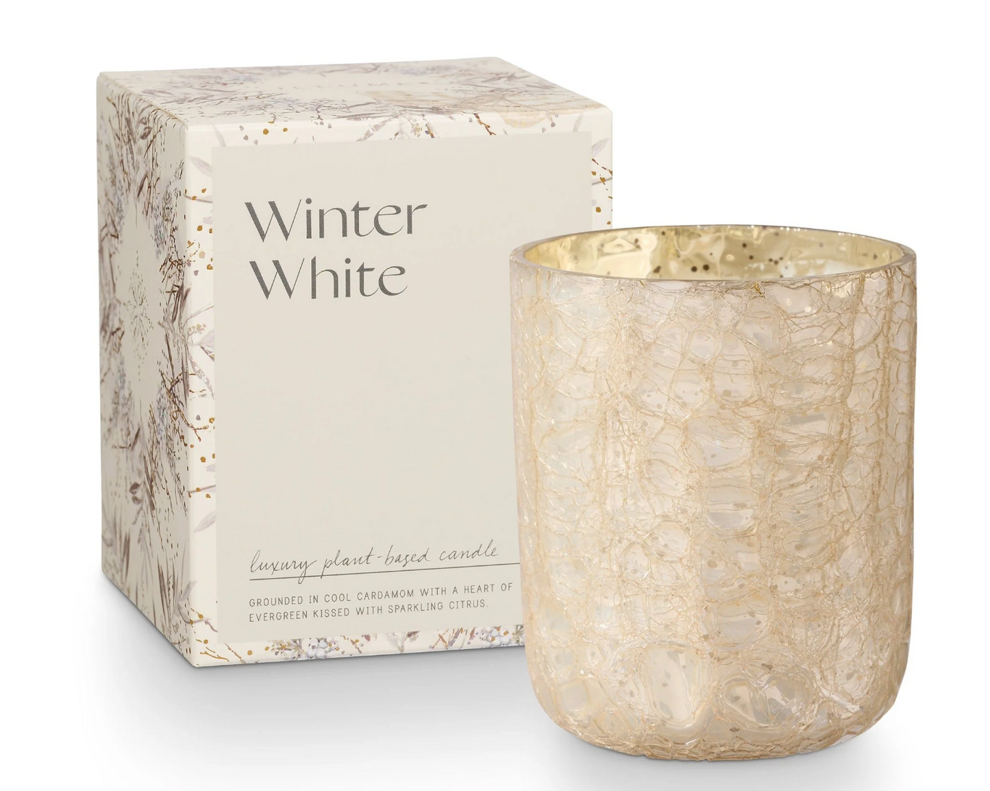 Winter White Small Boxed Crackle Glass Candle