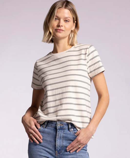 Asher Tee in Ivory Grey Stripe